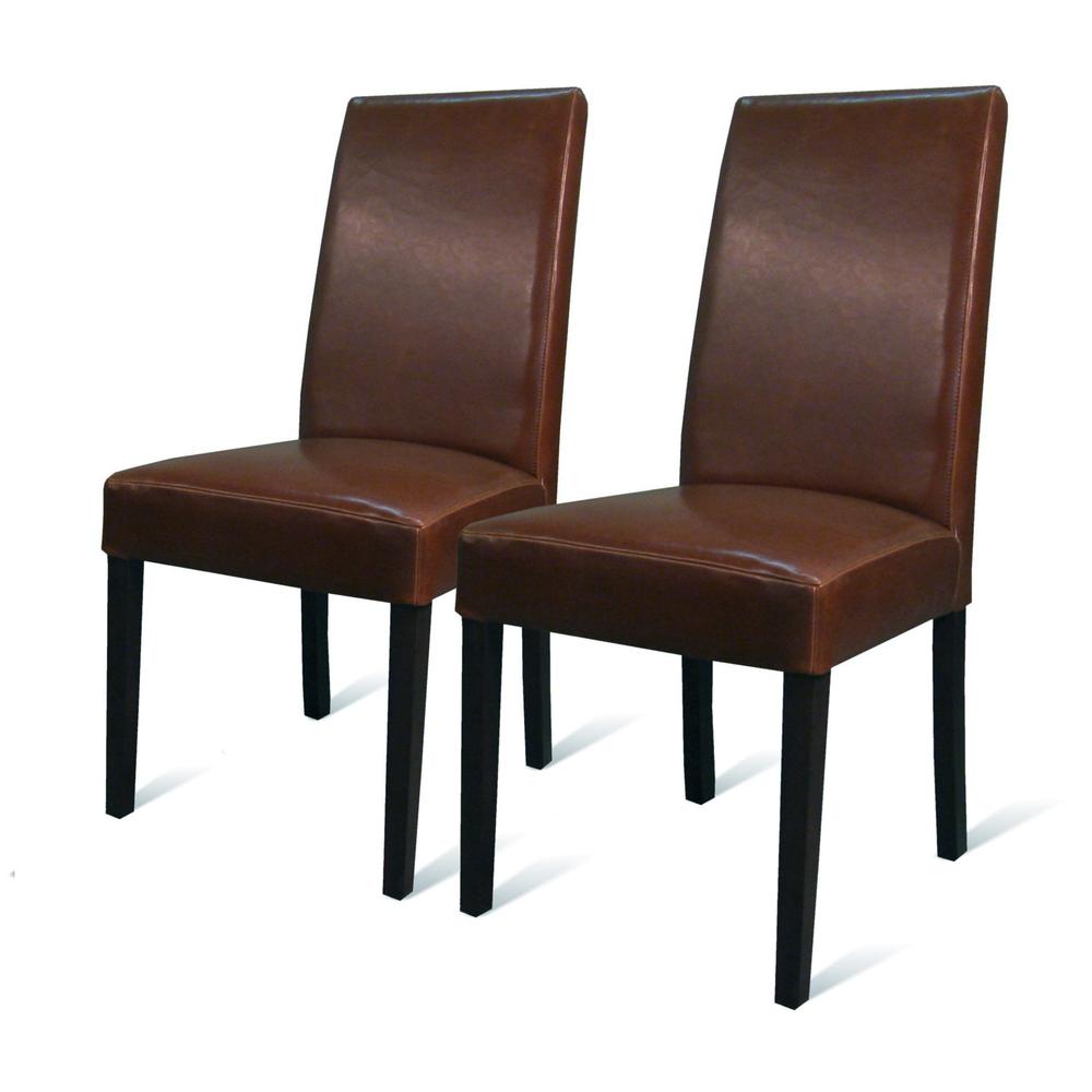 Leather Dining Chair,Set of 2, Cognac. Leg color: Wenge brown.. Picture 1