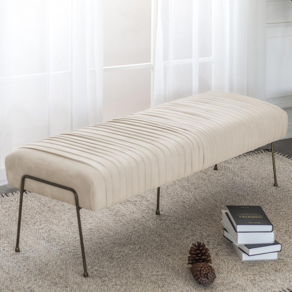 Fabric Pleated Bench, Dulce Sand. Picture 4