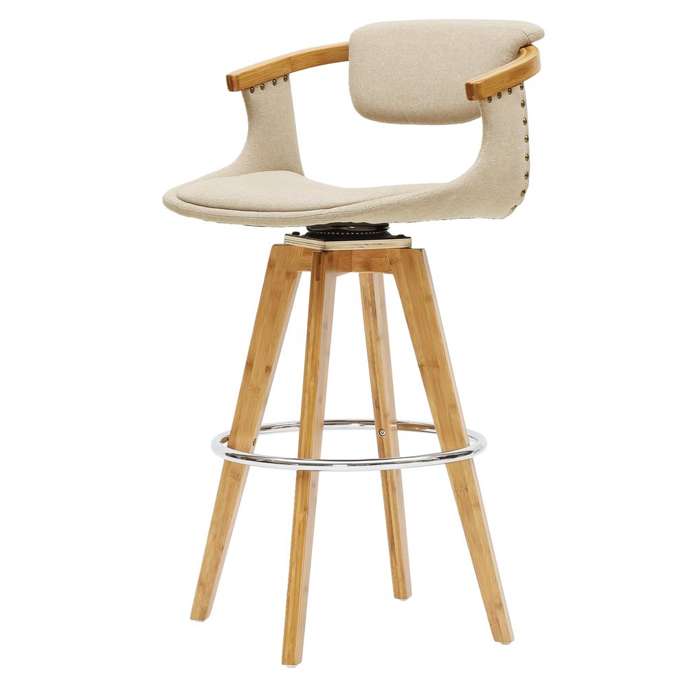 Fabric Bamboo Bar Stool, Stokes Linen Beige. The main picture.