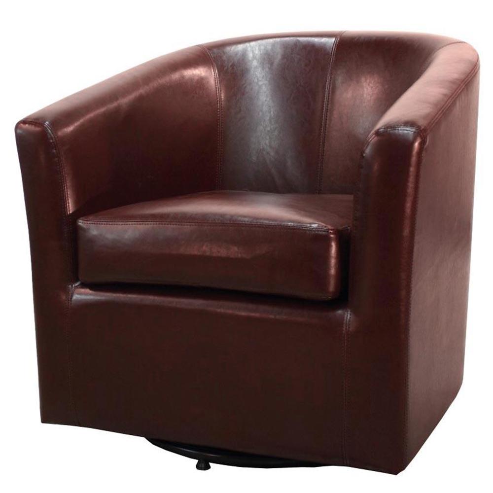 Swivel Bonded Leather Chair, Saddle Brown. Picture 1