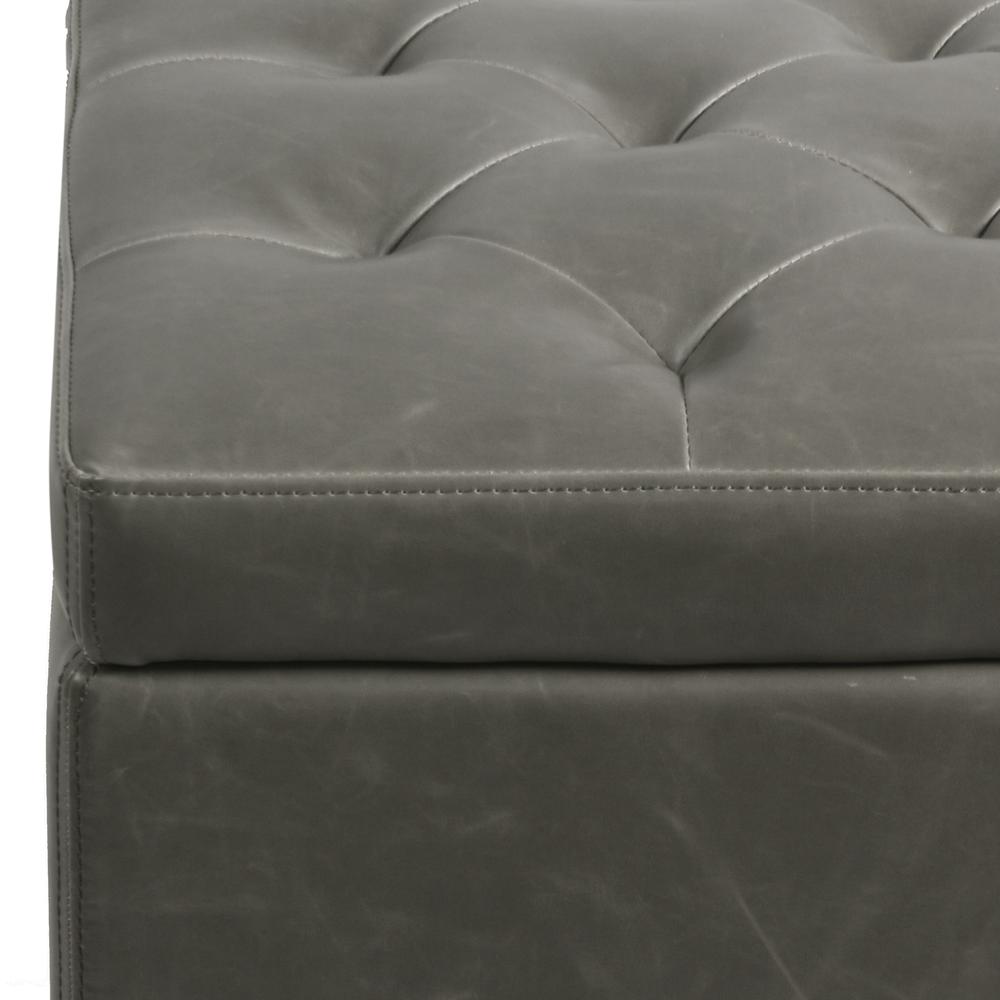 Rectangular Bonded Leather Storage Ottoman, Vintage Gray. Picture 6
