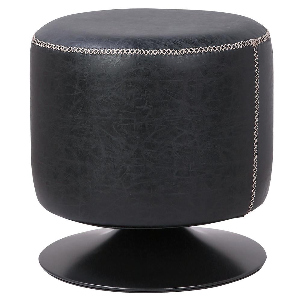 PU Leather Round Ottoman, Vintage Black. Picture 1