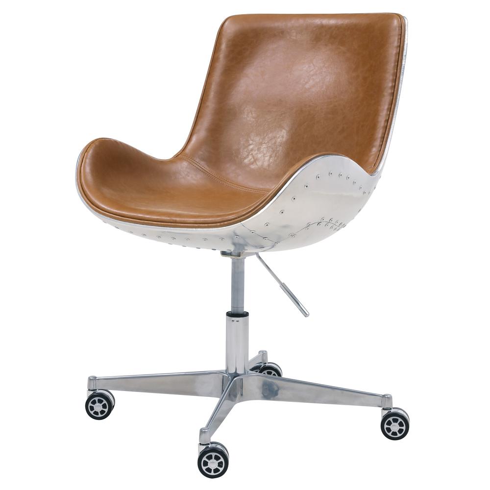 Swivel Office Chair, Distressed Caramel. Well constructed of Fiberglass, Aluminum. The main picture.