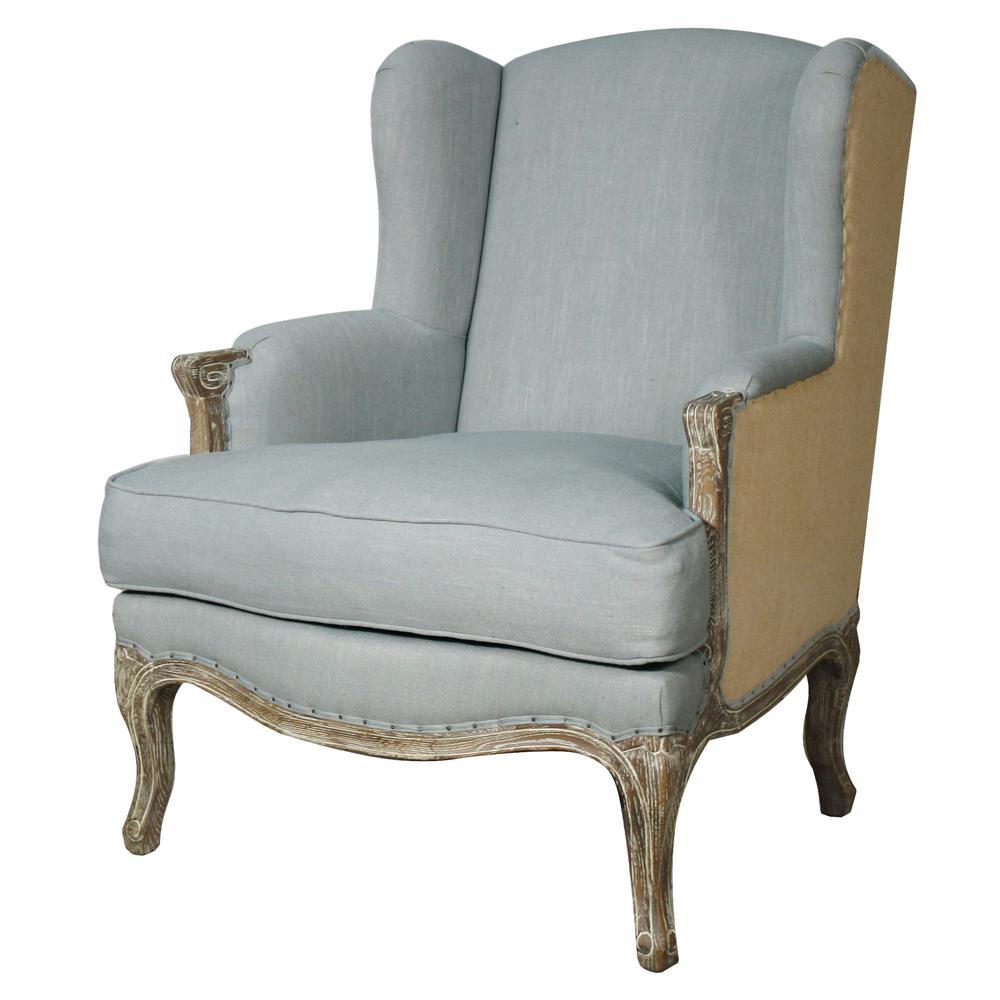 Marie Burlap Wingback Arm Chair, Soft Blue/Burlap. The main picture.
