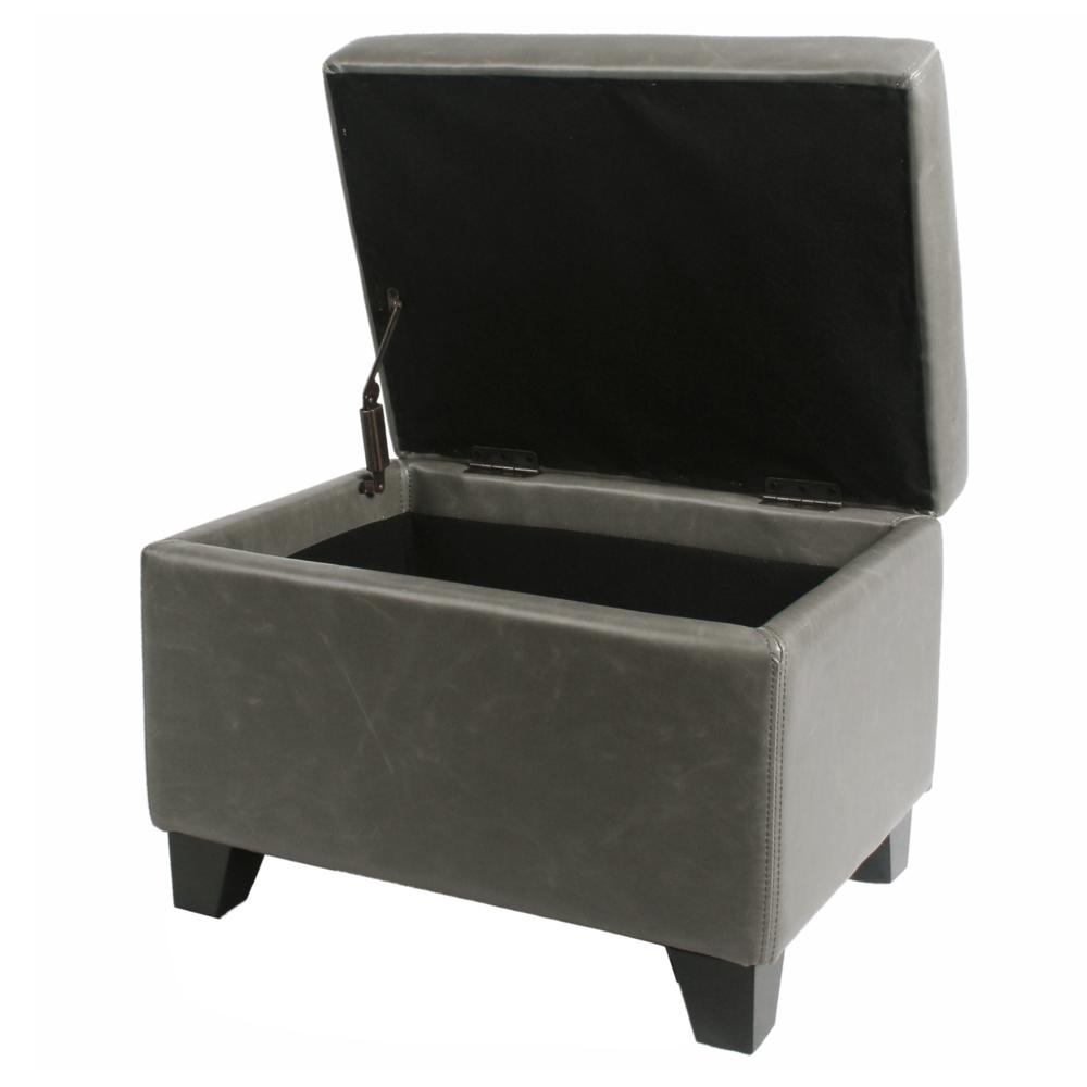 Rectangular Bonded Leather Storage Ottoman, Vintage Gray. Picture 5