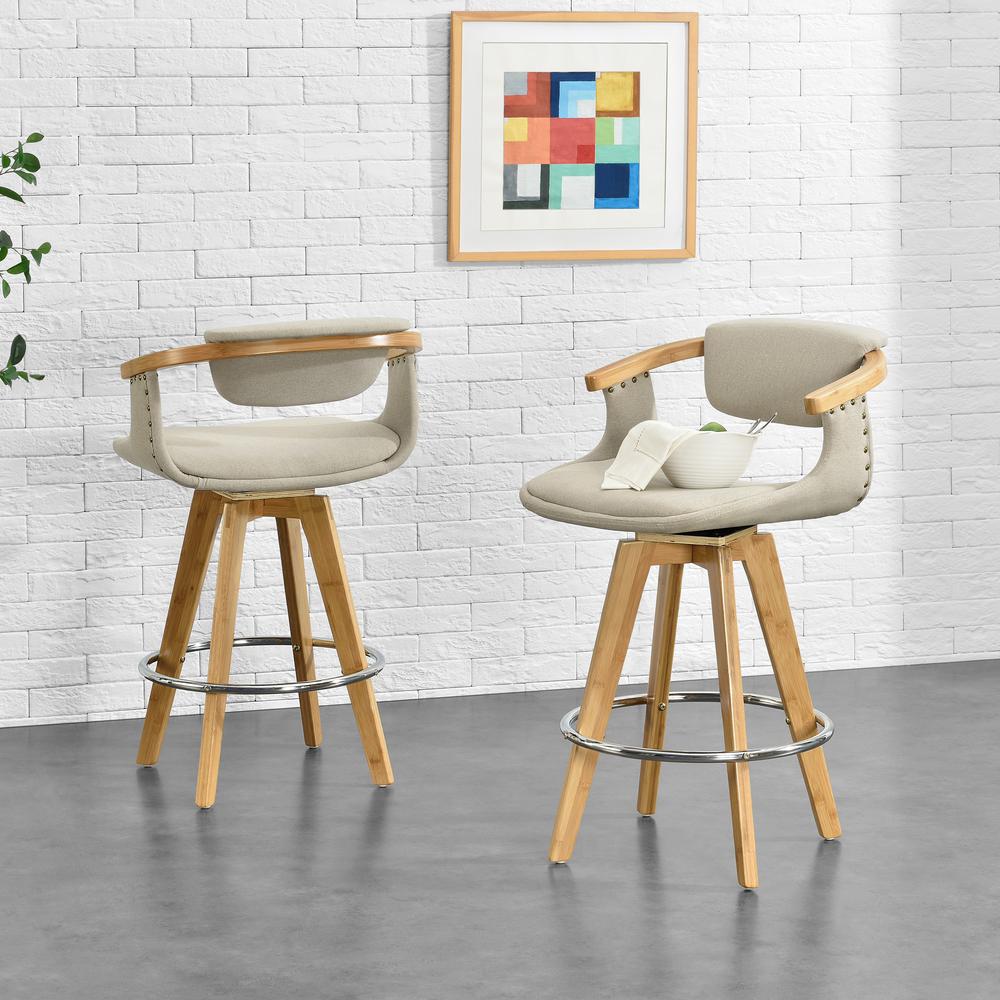 Fabric Bamboo Bar Stool, Stokes Linen Beige. Picture 8