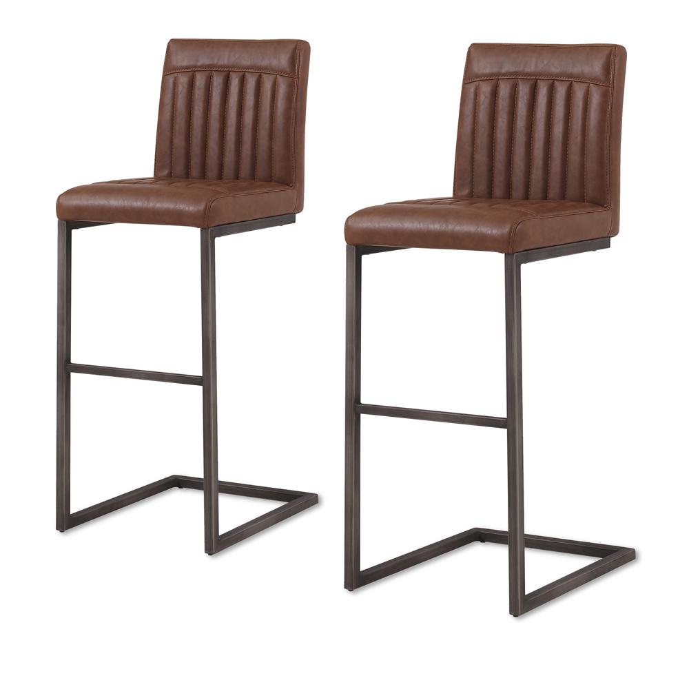 PU Leather Bar Stool,Set of 2, Antique Cigar Brown. Picture 1