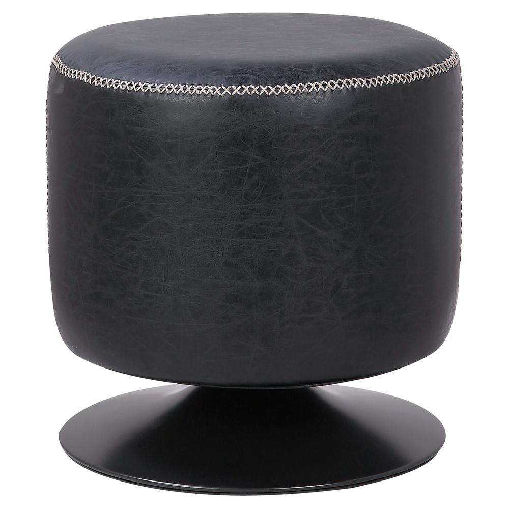 PU Leather Round Ottoman, Vintage Black. Picture 2