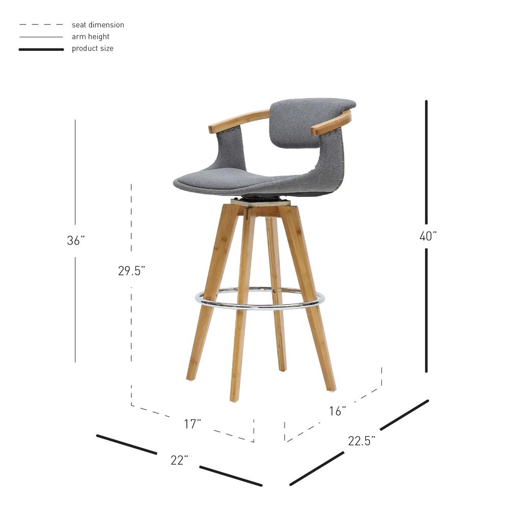Fabric Bamboo Bar Stool, Stokes Gray. Picture 6