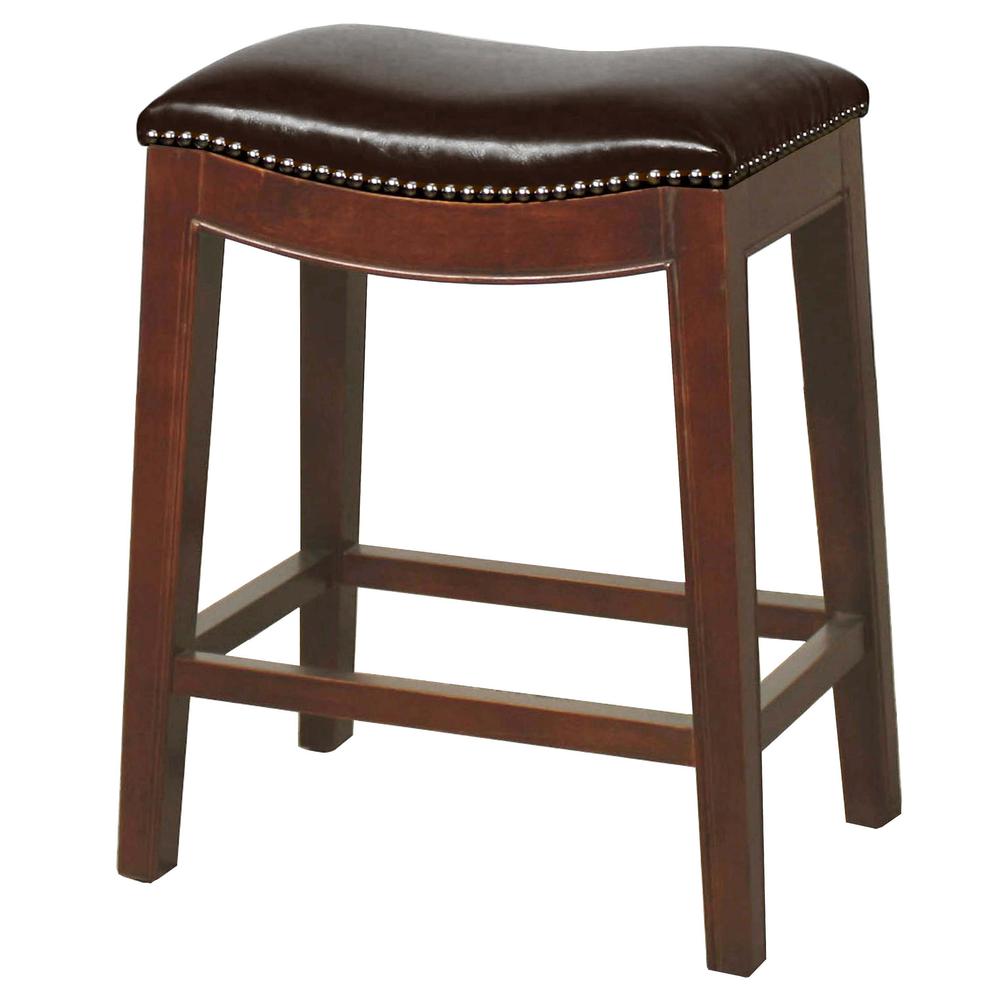 Elmo Bonded Leather Counter Stool, Saddle Brown. Picture 1