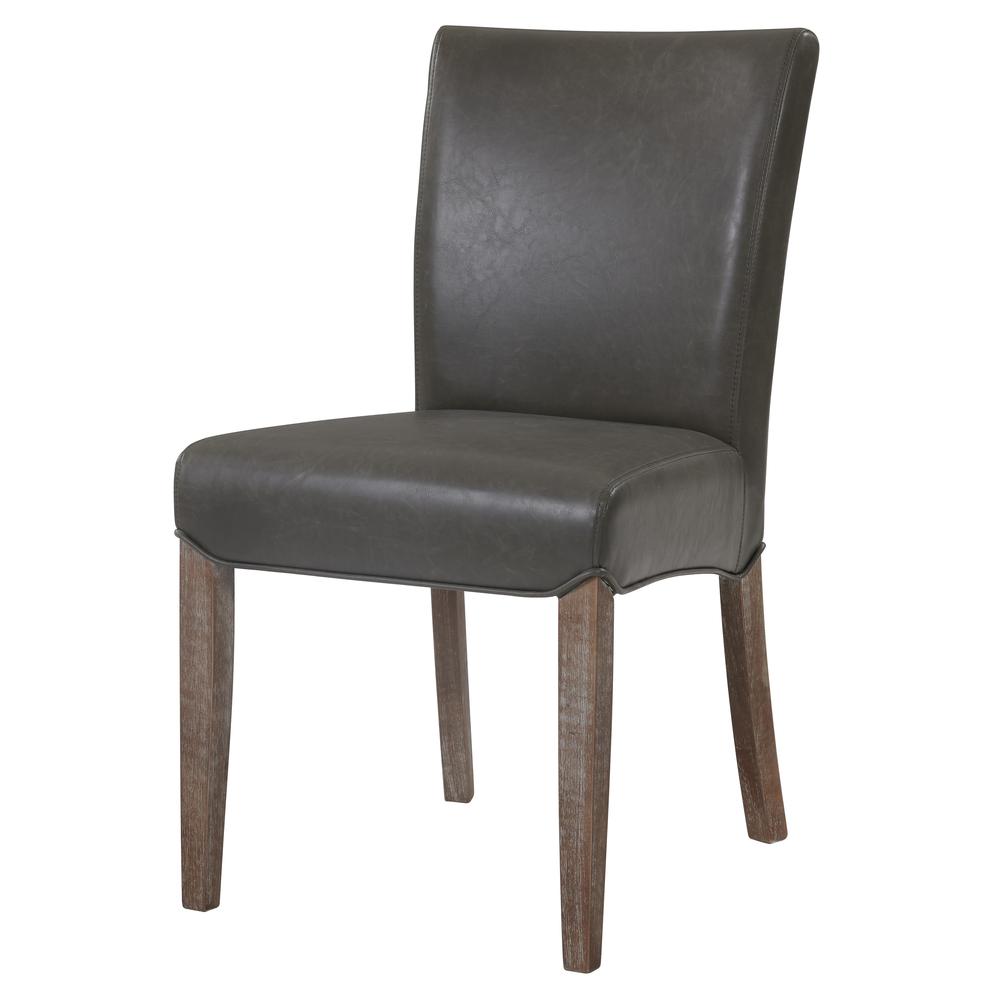 Bonded Leather Chair,Set of 2, Vintage Gray. Leg color: distressed Drift Wood brown. Picture 1