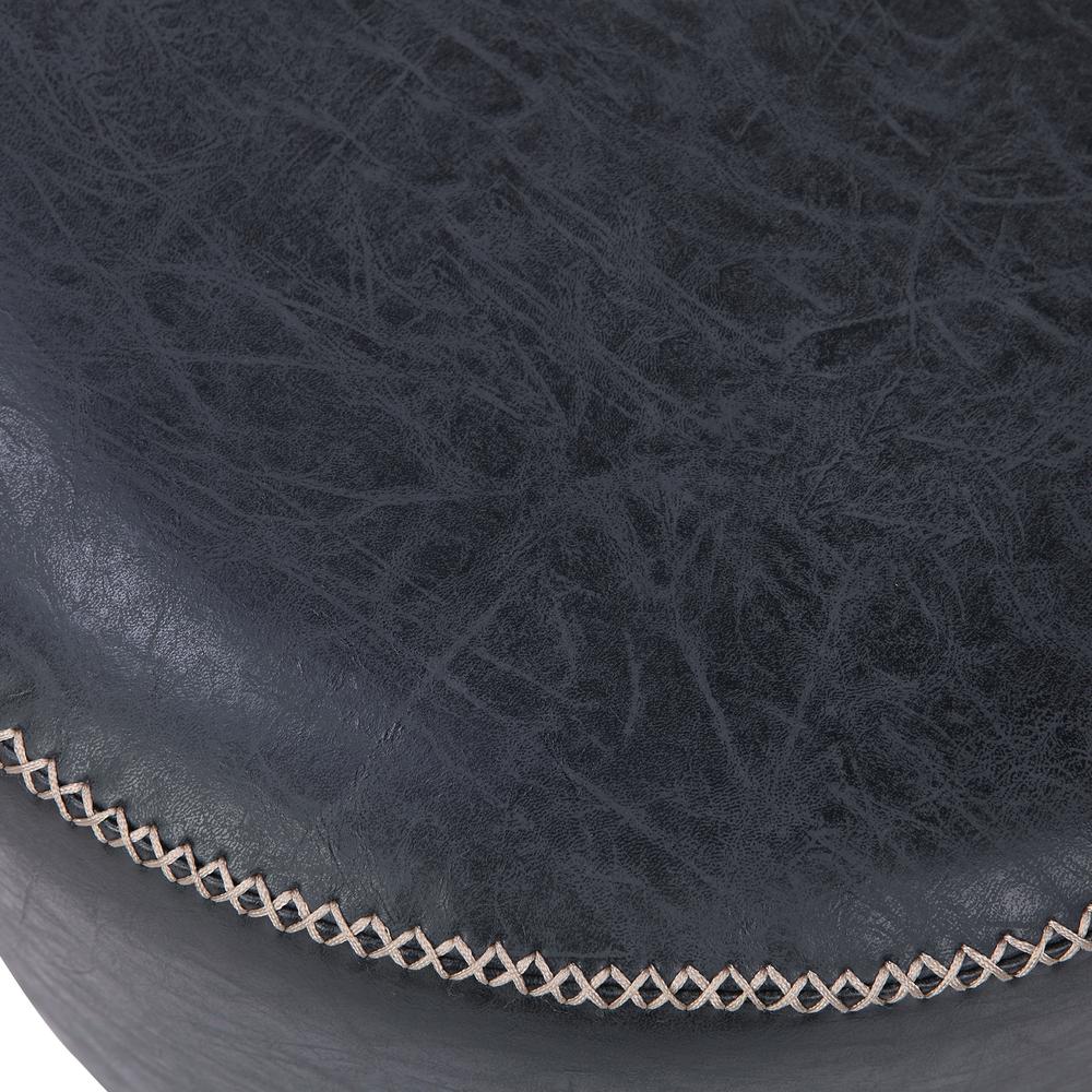 PU Leather Round Ottoman, Vintage Black. Picture 3