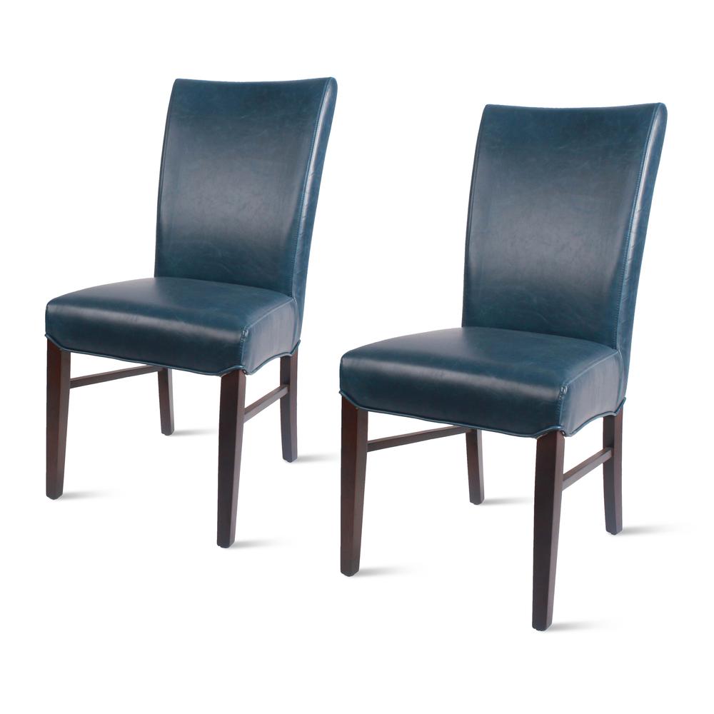 Bonded Leather Chair,Set of 2, Vintage Blue. Picture 1