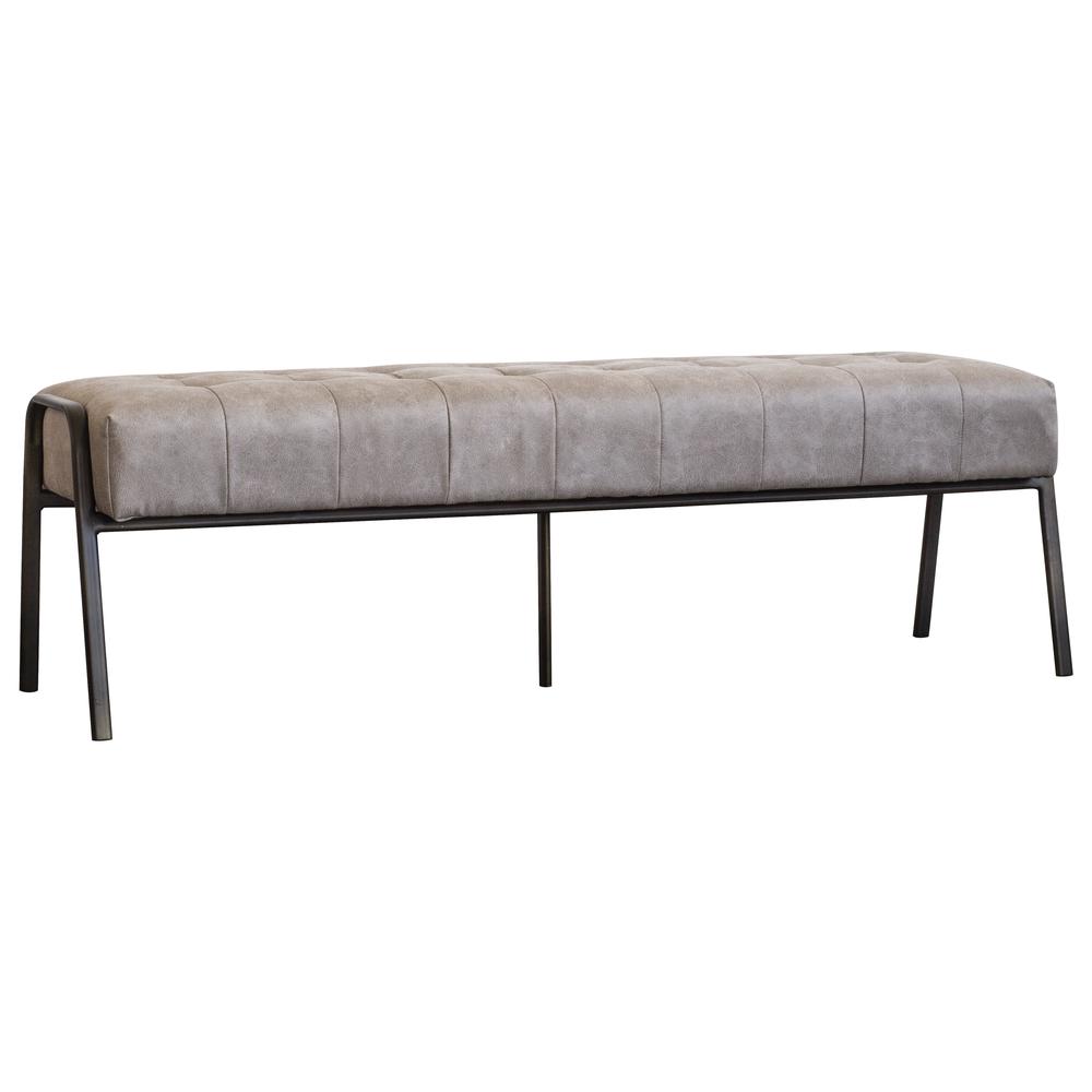 PU Leather Tufted Bench, Devore Gray. Picture 1