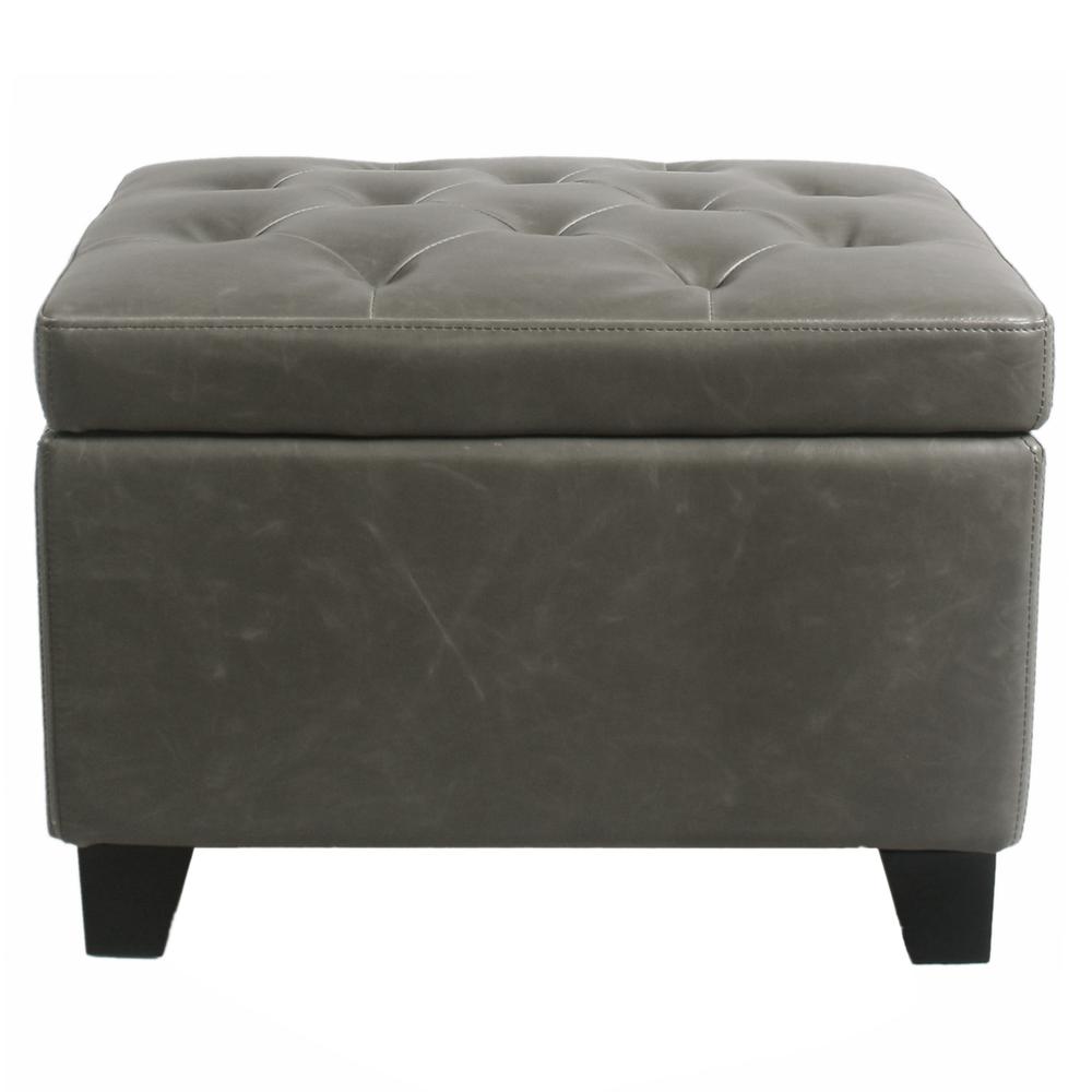 Rectangular Bonded Leather Storage Ottoman, Vintage Gray. Picture 2