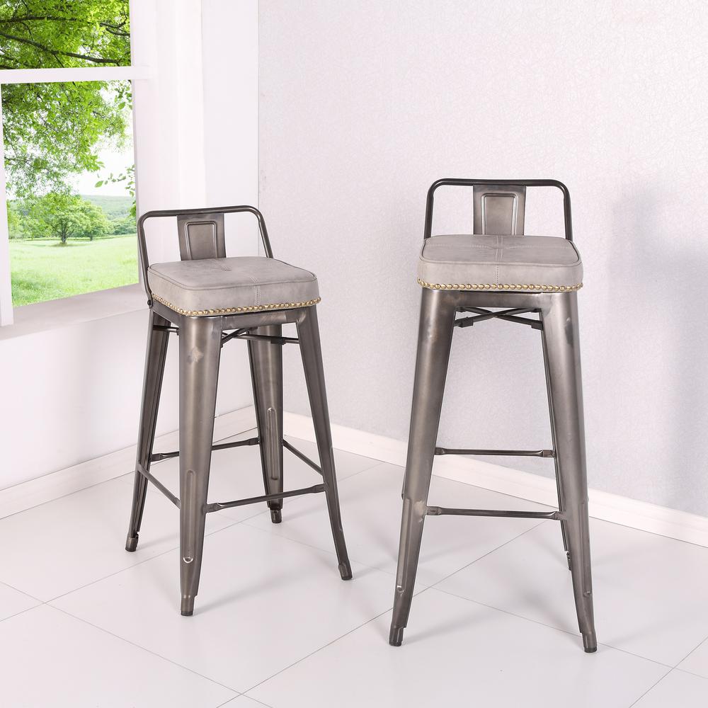 PU Leather Low Back Counter Stool,Set of 4,Vintage Mist Gray. Picture 8