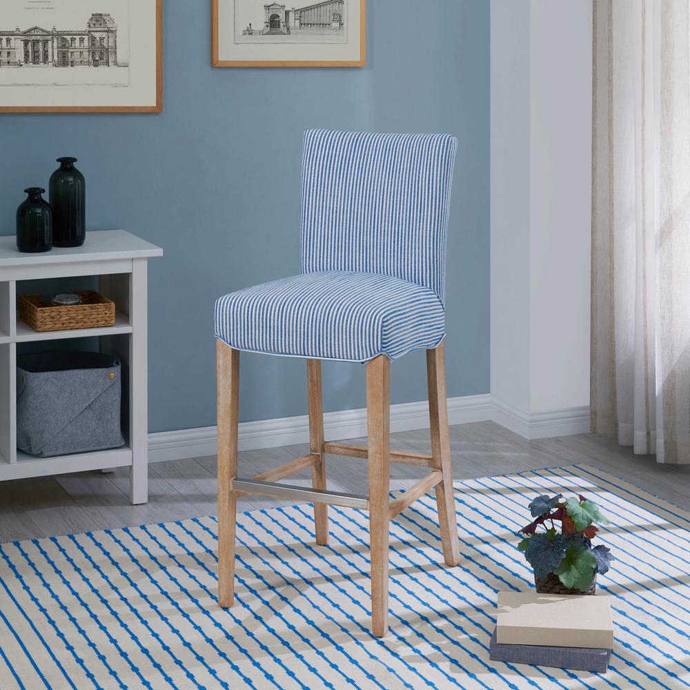 Fabric Bar Stool, Blue Stripes. Picture 8
