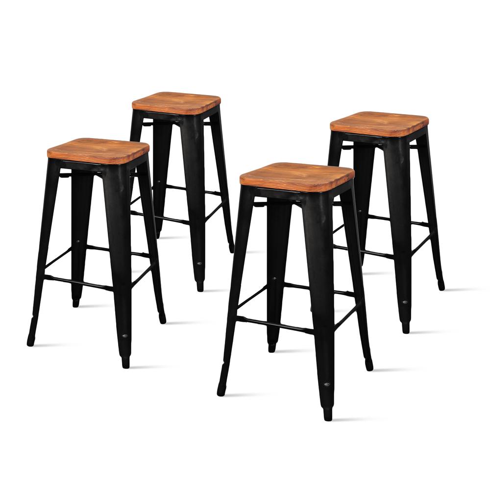 Backless Bar Stool,Set of 4, Black. Picture 1
