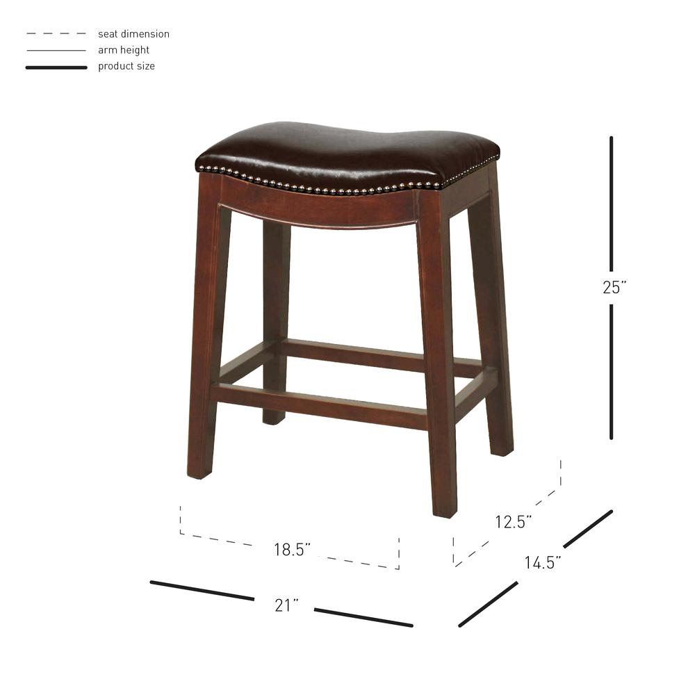 Bonded Leather Counter Stool, Saddle Brown. Picture 2