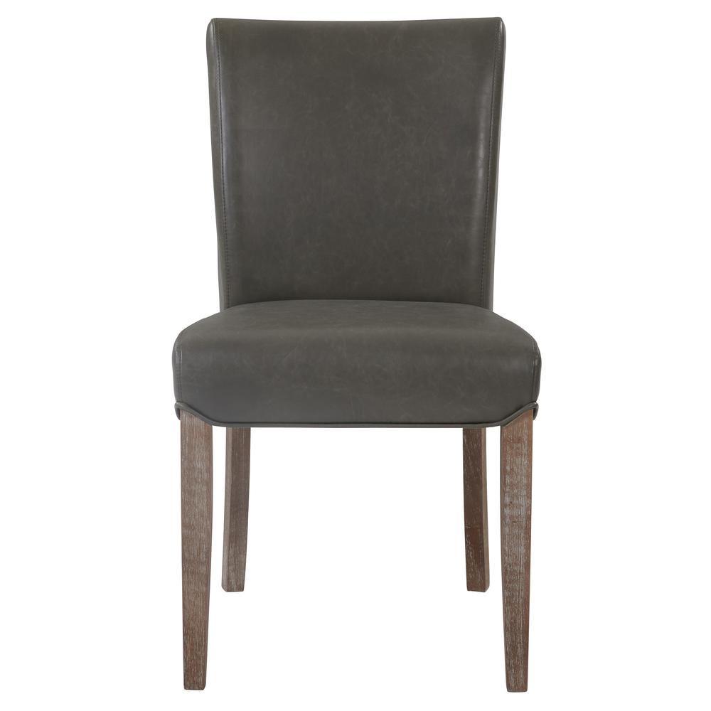 Bonded Leather Chair,Set of 2, Vintage Gray. Leg color: distressed Drift Wood brown. Picture 2