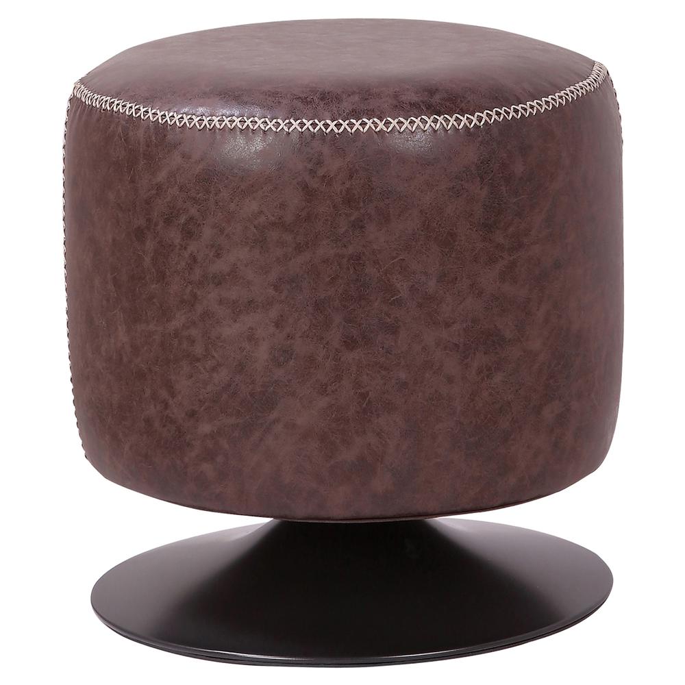 PU Leather Round Ottoman, Vintage Coffee Brown. Picture 2