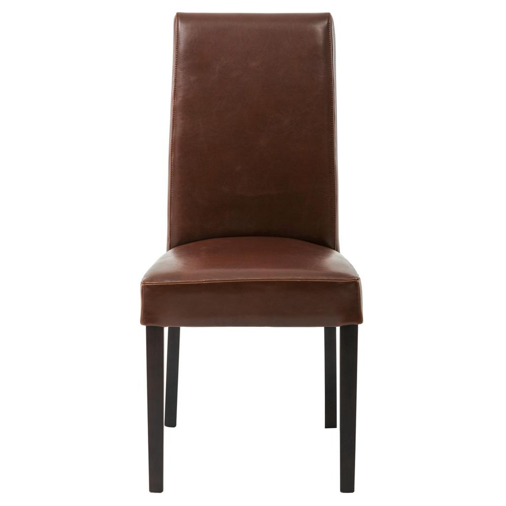 Leather Dining Chair,Set of 2, Cognac. Leg color: Wenge brown.. Picture 2