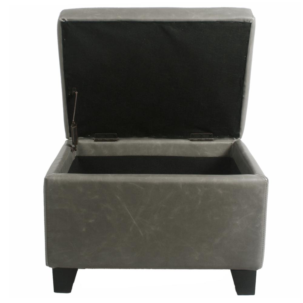 Rectangular Bonded Leather Storage Ottoman, Vintage Gray. Picture 4