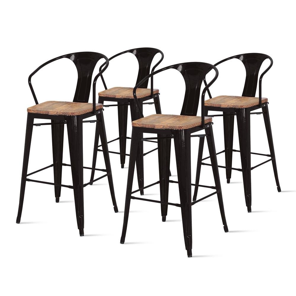 Metal Bar Stool,Set of 4, Black. The main picture.