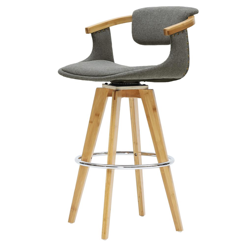 Fabric Bamboo Bar Stool, Stokes Gray. Picture 1