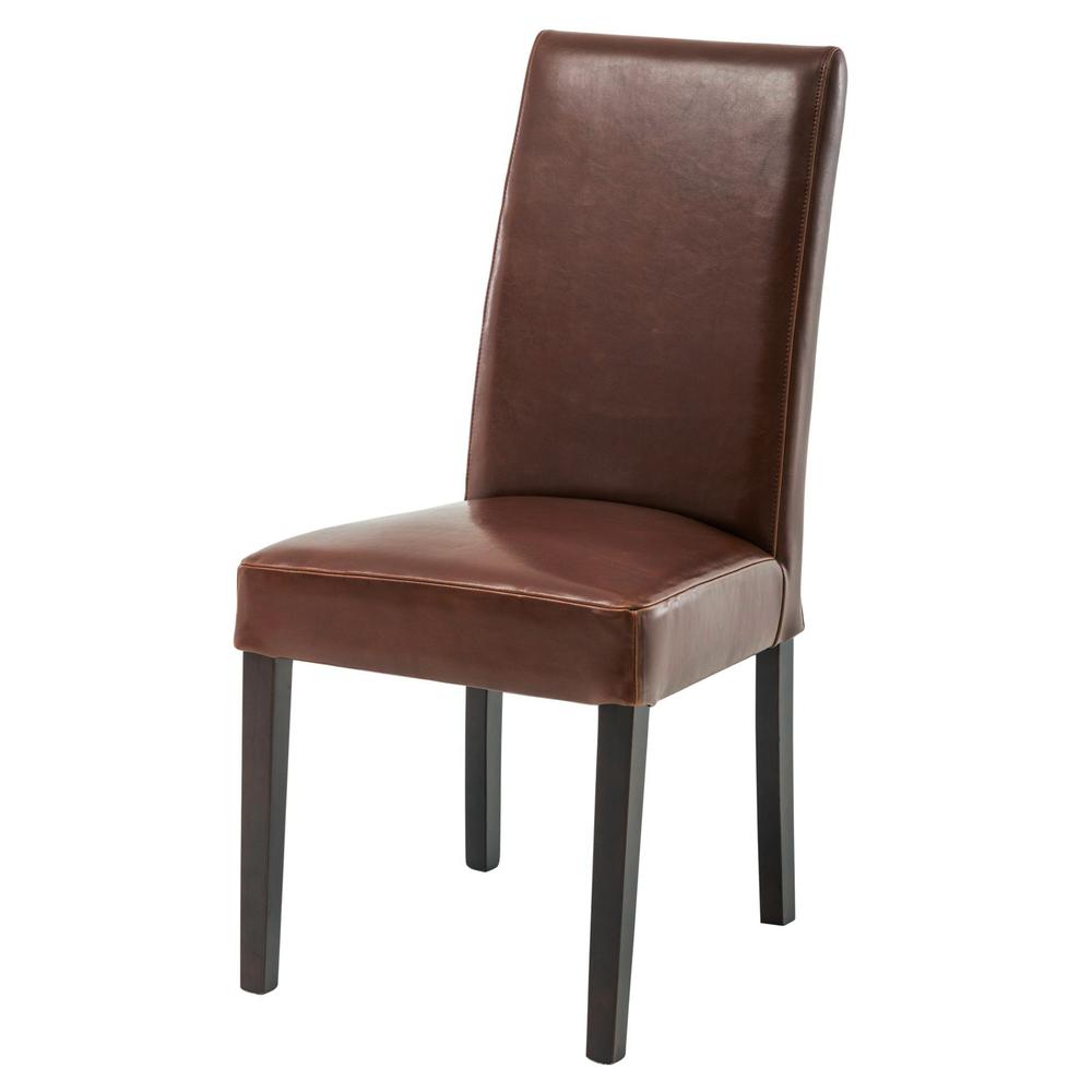 Leather Dining Chair,Set of 2, Cognac. Leg color: Wenge brown.. Picture 7