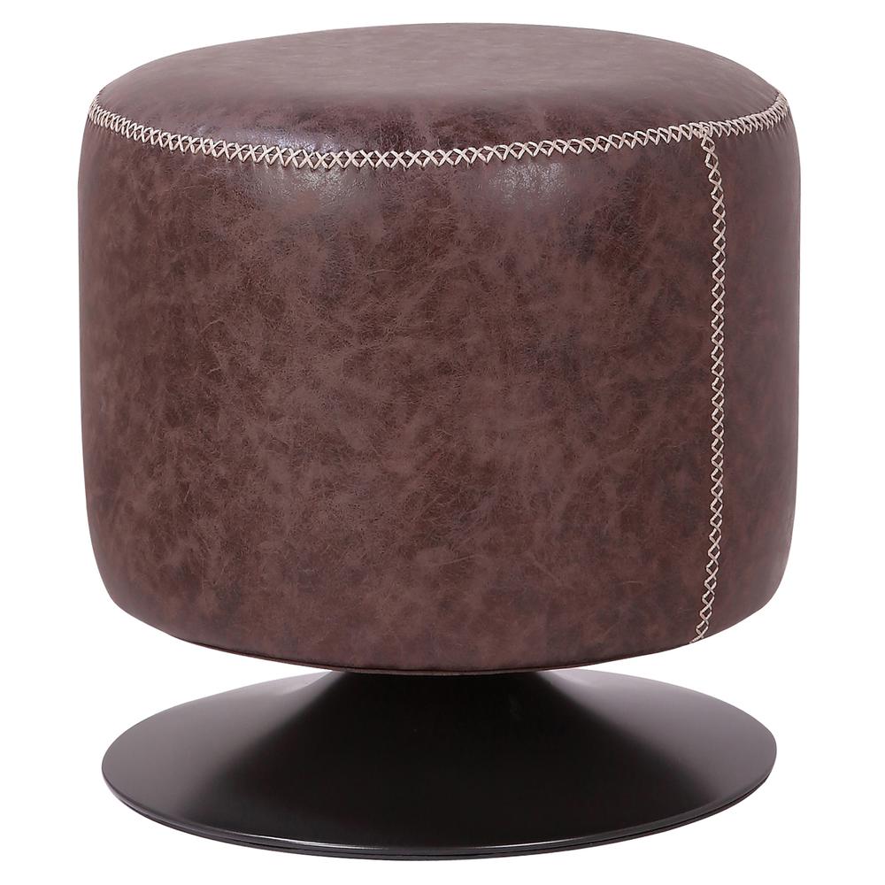 PU Leather Round Ottoman, Vintage Coffee Brown. Picture 1