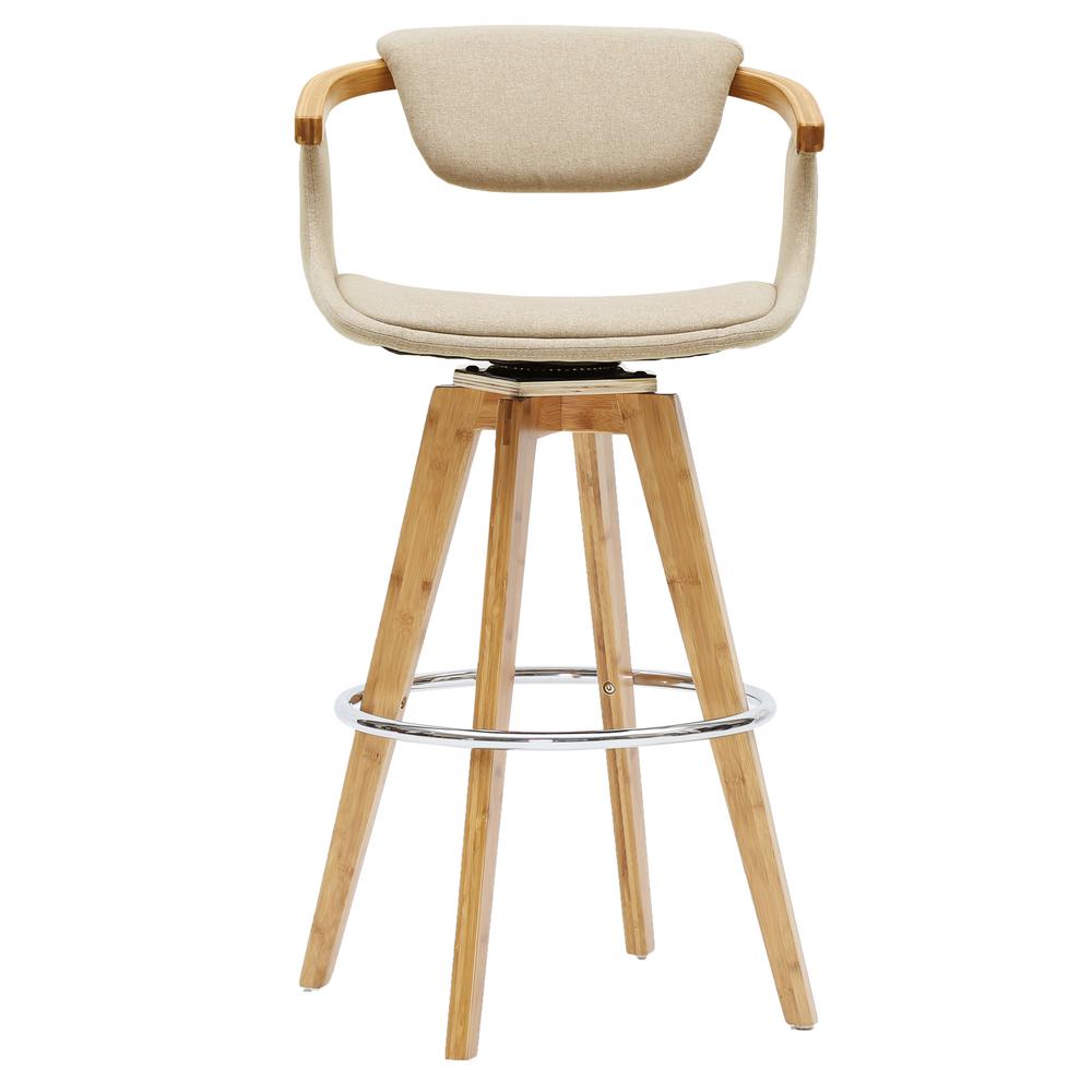 Fabric Bamboo Bar Stool, Stokes Linen Beige. Picture 2