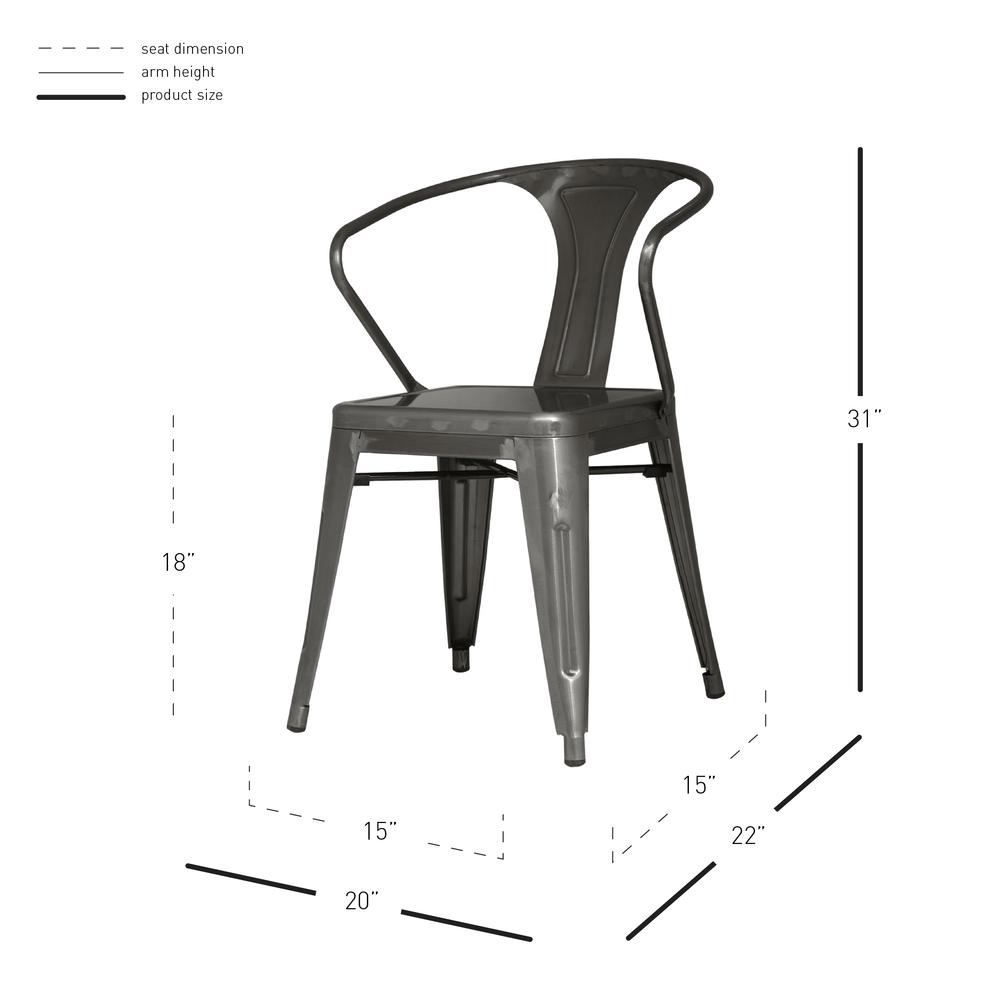 Metal Arm Chair,Set of 4, Gunmetal Grey. Picture 3