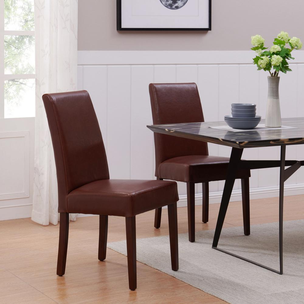 Leather Dining Chair,Set of 2, Cognac. Leg color: Wenge brown.. Picture 9