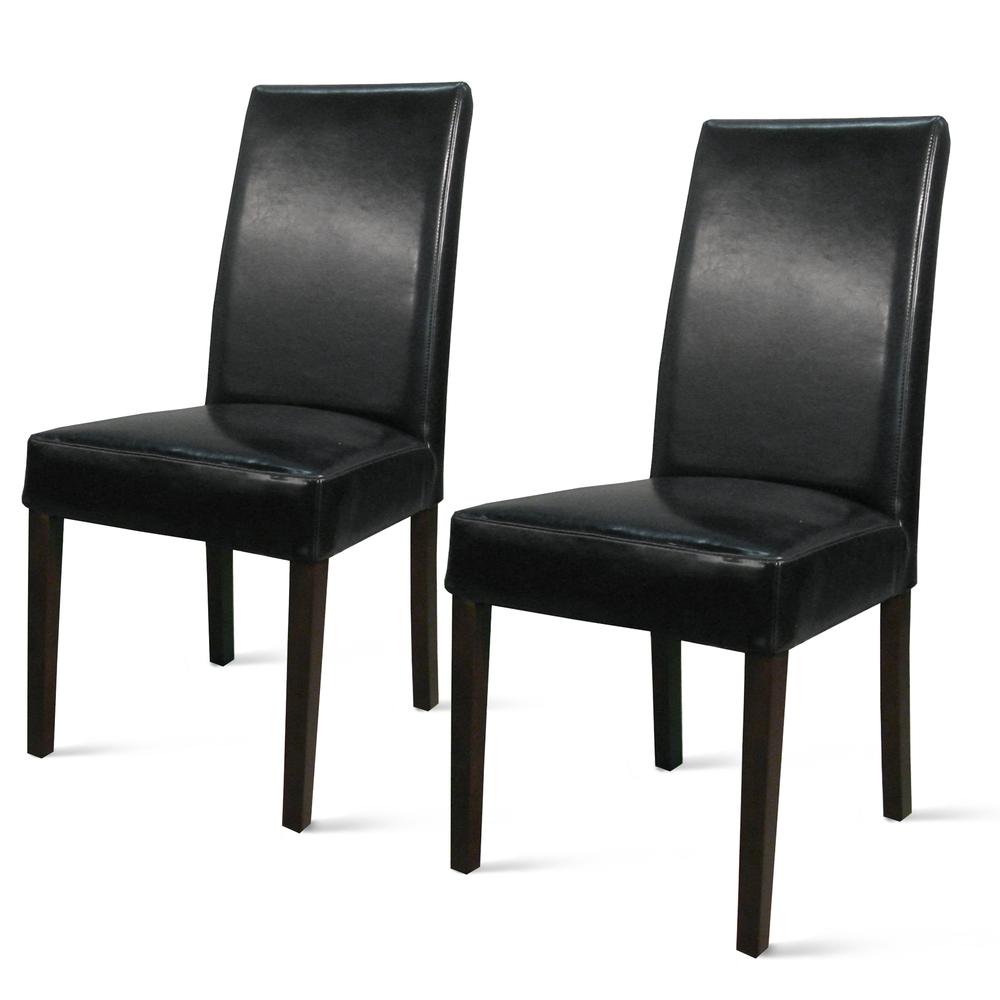 Leather Dining Chair,Set of 2, Black. Leg color: Wenge brown.. Picture 1