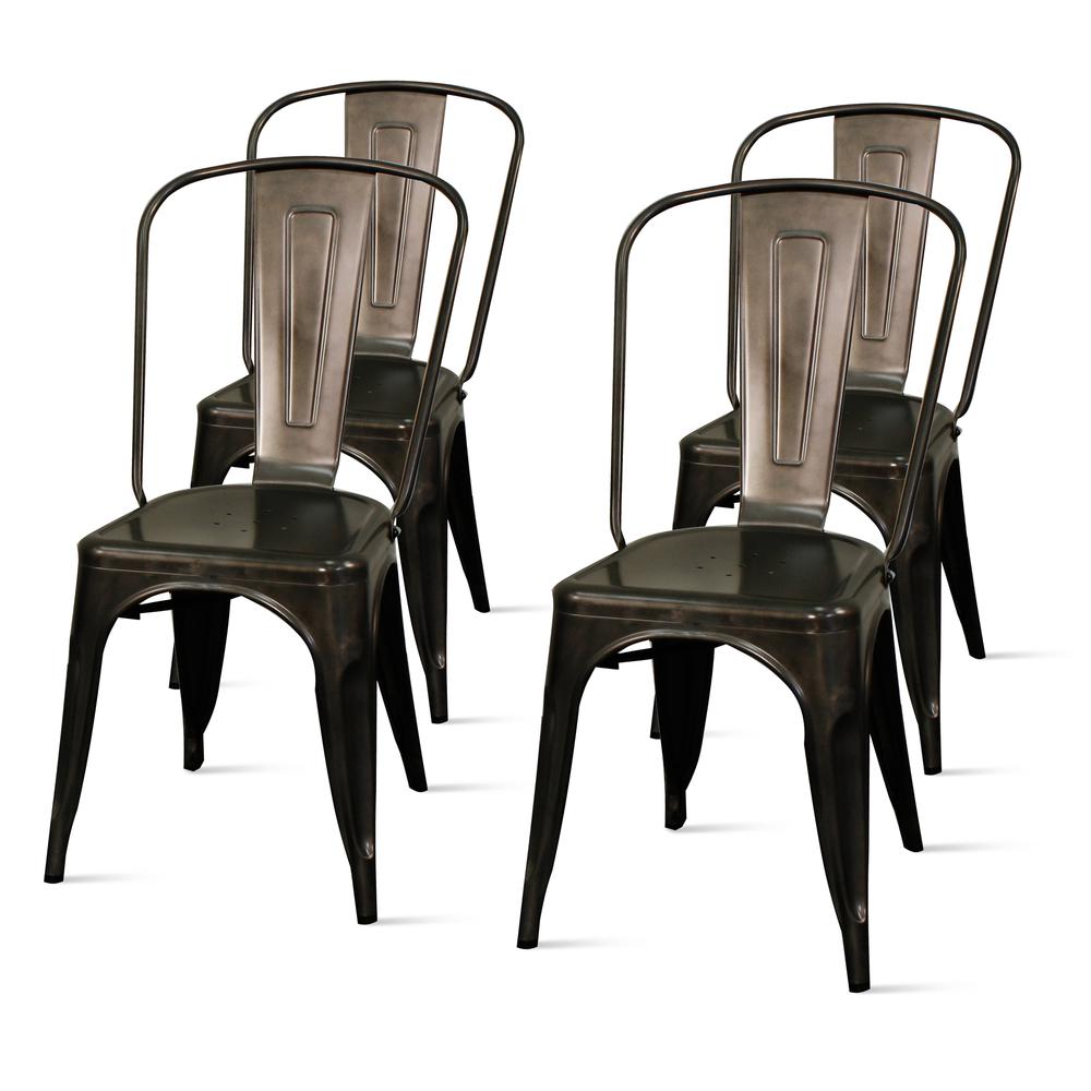 Metal Side Chair,Set of 4, Gunmetal Grey. Picture 1