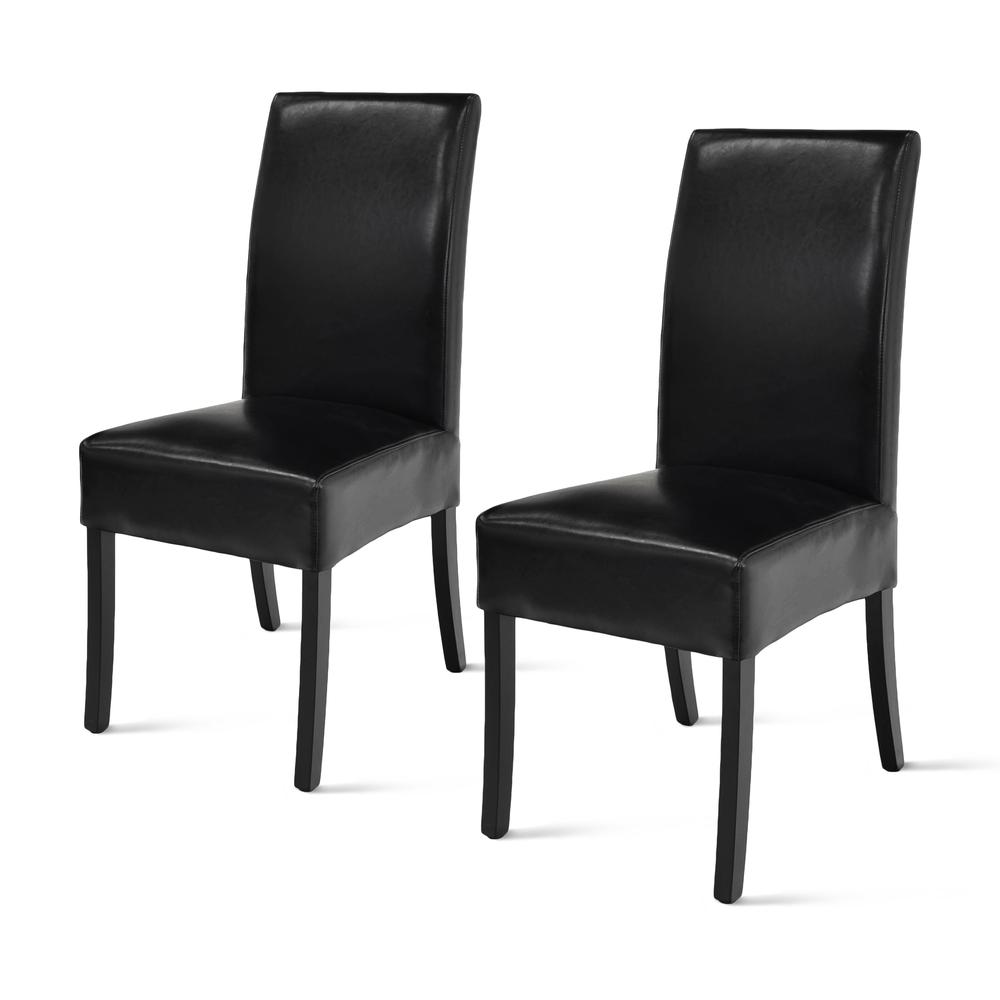 Leather Chair,Set of 2, Black; Leg color: Black. Picture 1