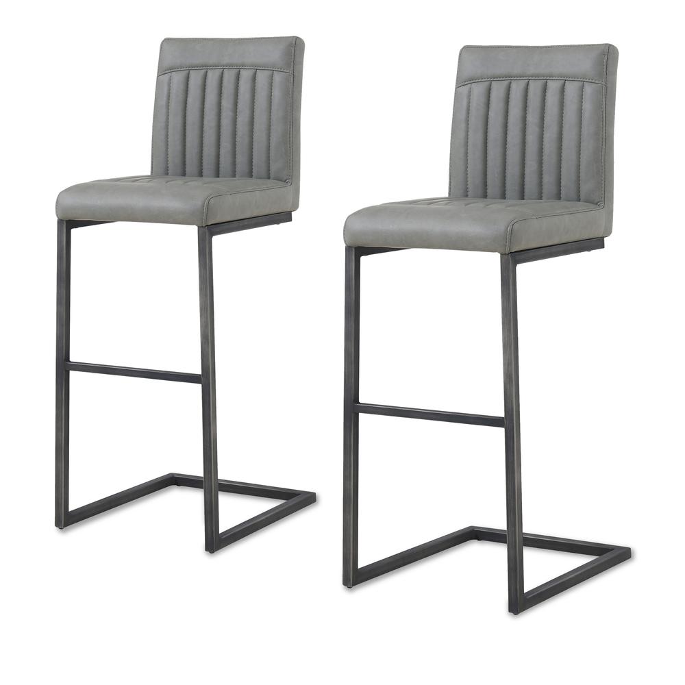 PU Leather Bar Stool,Set of 2, Antique Graphite Gray. Picture 1