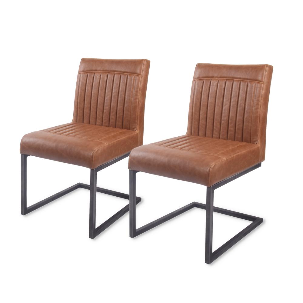 Ronan PU Leather Dining Chair, (Set of 2), Antique Cigar Brown. Picture 1