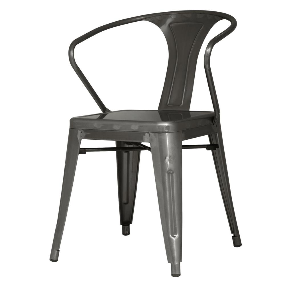 Metal Arm Chair,Set of 4, Gunmetal Grey. Picture 2