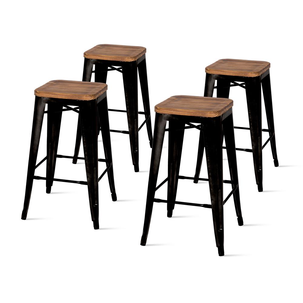 Backless Counter Stool,Set of 4, Black. Picture 1