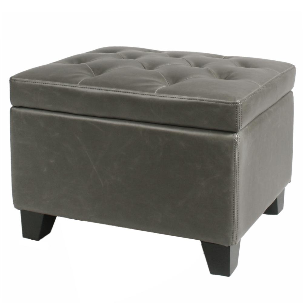 Rectangular Bonded Leather Storage Ottoman, Vintage Gray. Picture 1