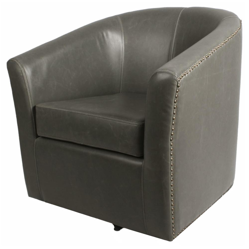 Leather Swivel Chair, Vintage Gray. Picture 1