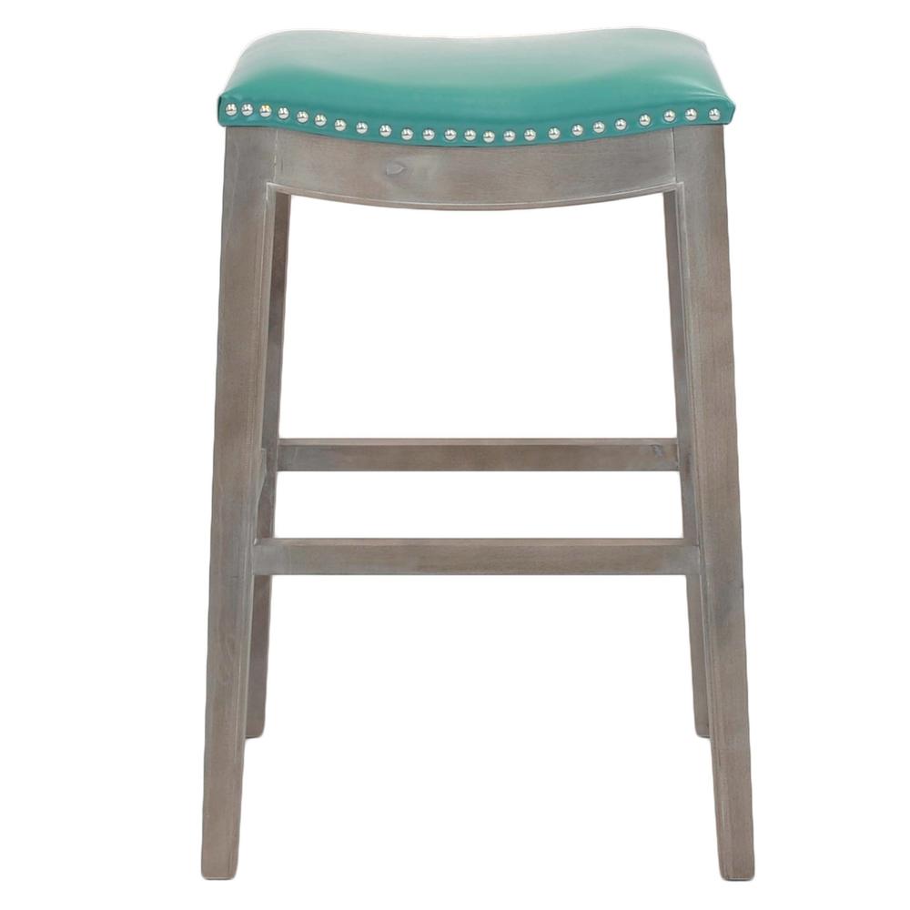 Elmo Bonded Leather Bar Stool, Turquoise. Picture 2
