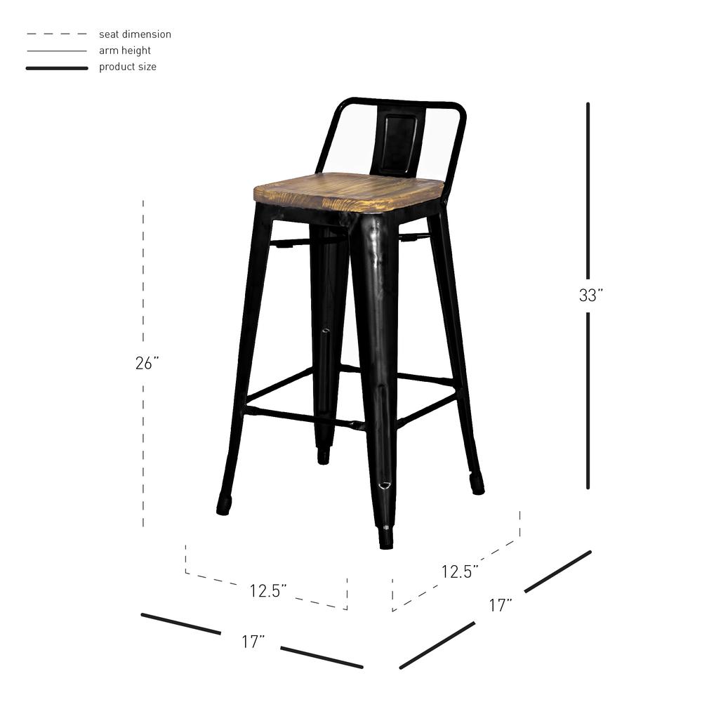 Low Back Counter Stool,Set of 4, Black. Picture 3