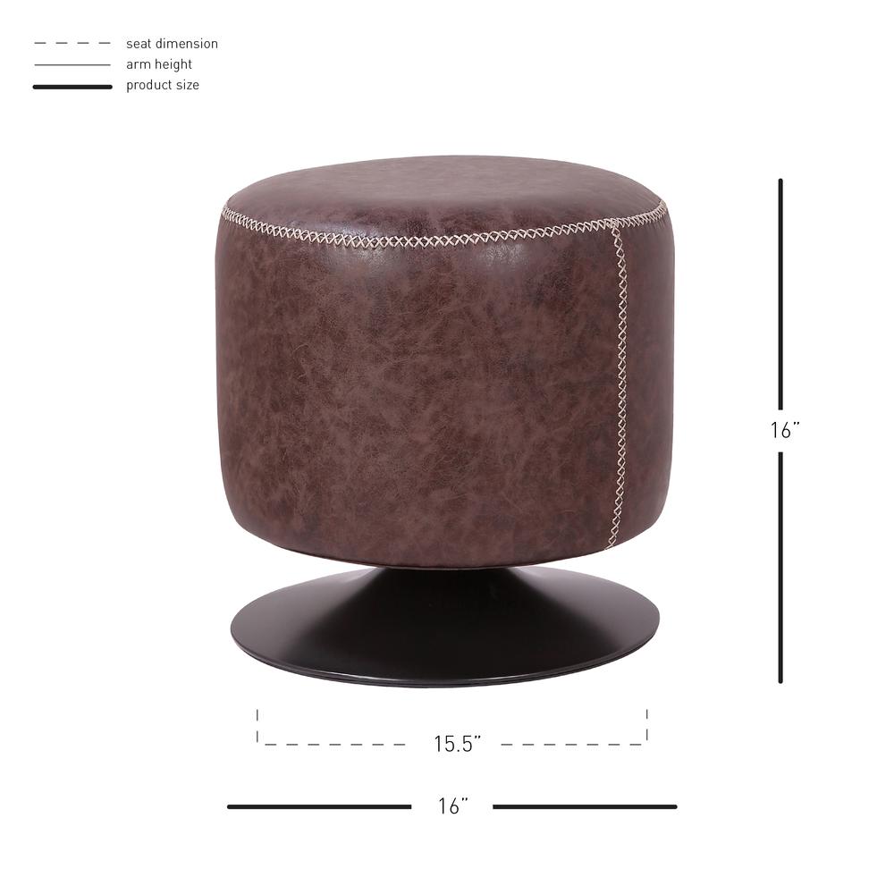 PU Leather Round Ottoman, Vintage Coffee Brown. Picture 4