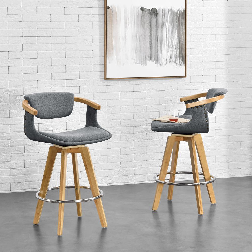 Fabric Bamboo Bar Stool, Stokes Gray. Picture 8