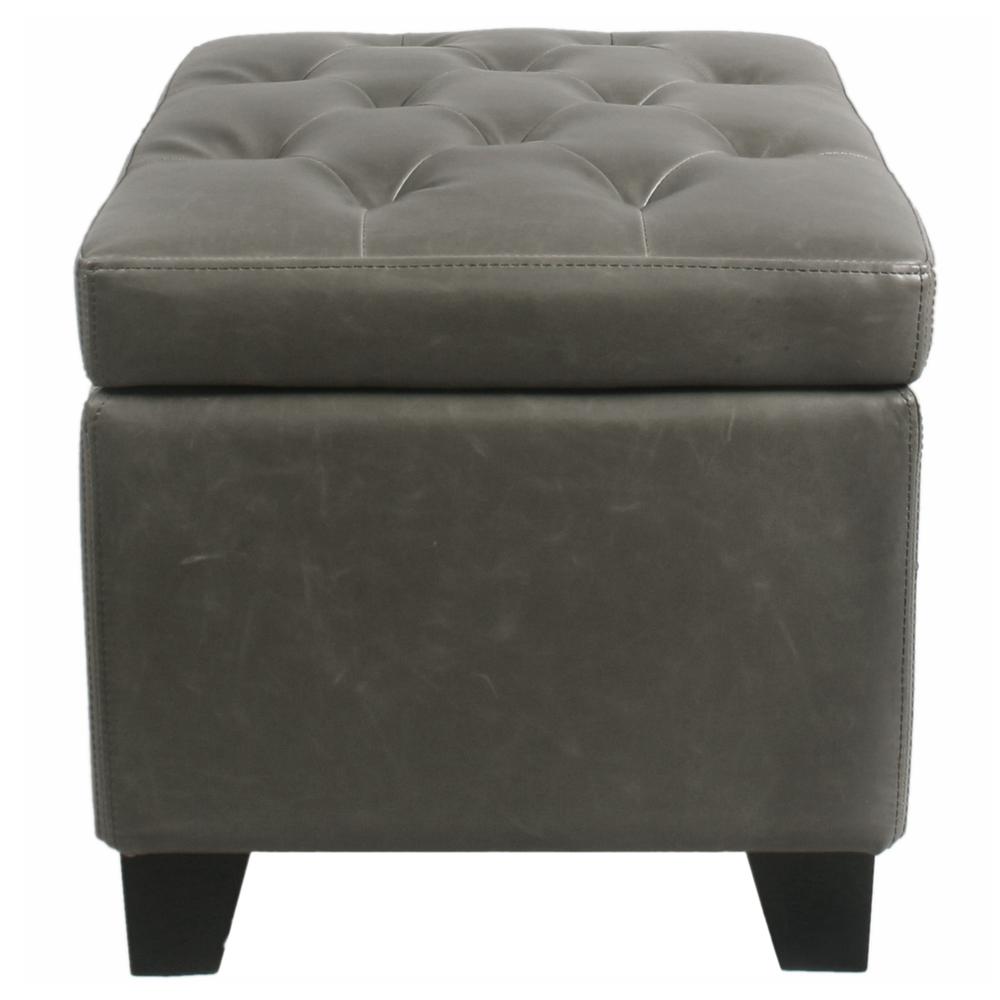 Rectangular Bonded Leather Storage Ottoman, Vintage Gray. Picture 3