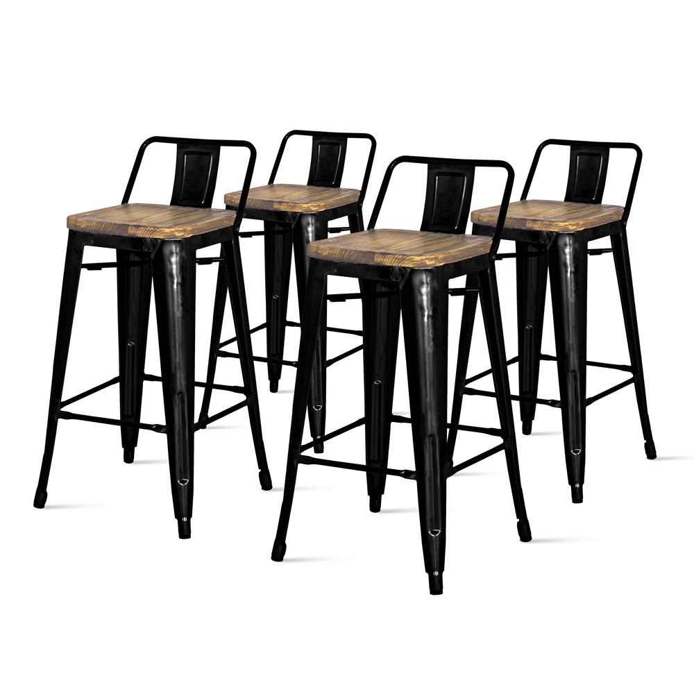 Low Back Counter Stool,Set of 4, Black. Picture 1