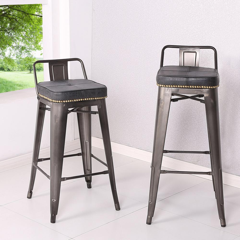PU Leather Low Back Counter Stool,Set of 4,Vintage Black. Picture 3